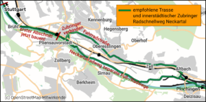 Trassenverlauf Radschnellweg und innerstädtische Radachse